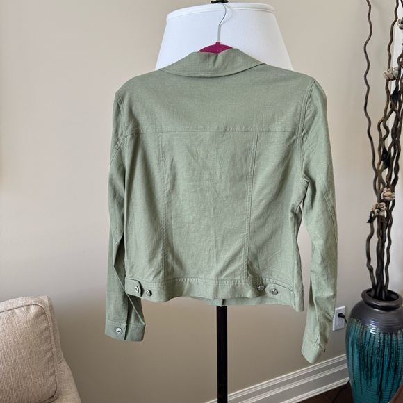 Olive Green khaki Jean Jacket Linen Blend Women’s Size Small Cleo - Picture 4 of 8